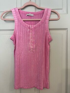 Zenana Women’s Pink Ribbed Tank with Front Buttons Small New